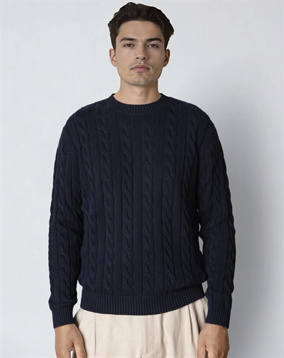 Clean Cut Copenhagen - August Cable Knitted Jumper Strik - Navy